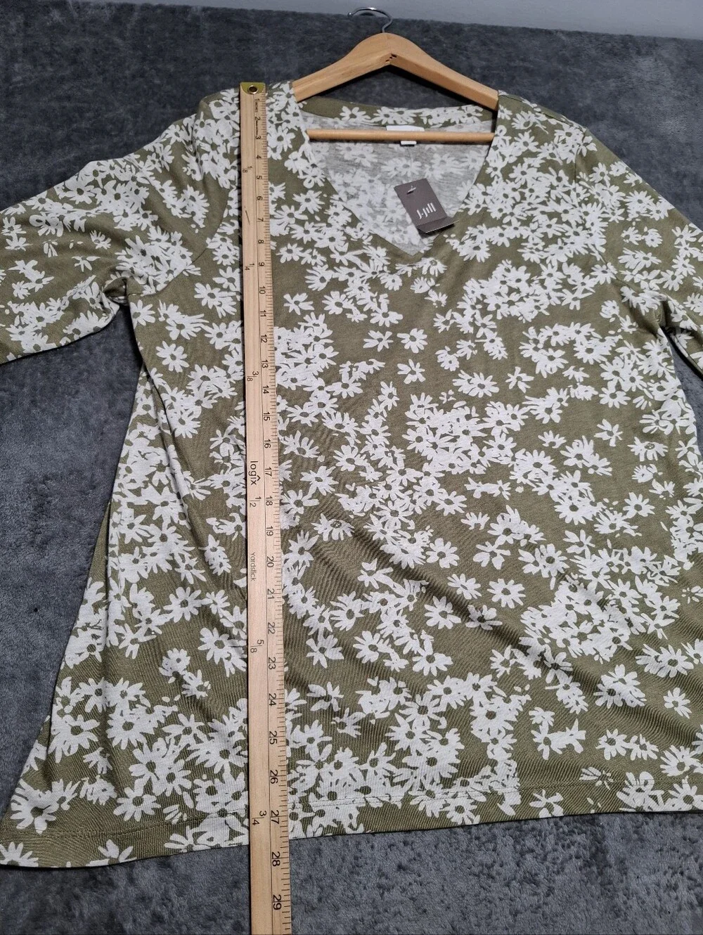 J.JILL Womens Olive Green Daisy Floral V-Neck Shirt Top 3/4 Sleeve XL NWT Ladies - Picture 7 of 12